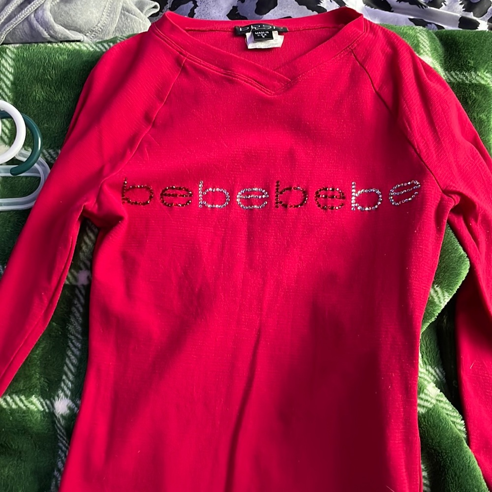 red long sleeve bebe shirt, size small
